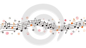 Colored music notes dancing on white background
