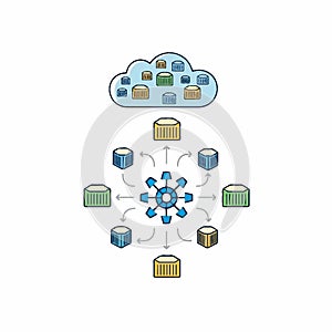 Cloud Computing Data Synchronization and Distribution Diagram with Database Icons