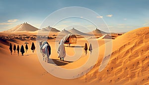 illustrated desert with people