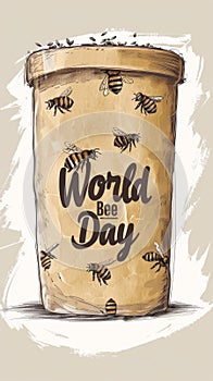 An illustrated eco-friendly poster with bees, celebrating World Bee Day and the significance of pollinators photo