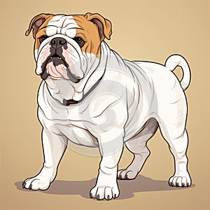 Illustrated English Bulldog With Bobbed Tail And Distinct Markings