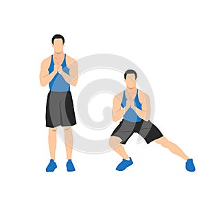 Illustrated exercise guide by healthy man doing Side Lunges