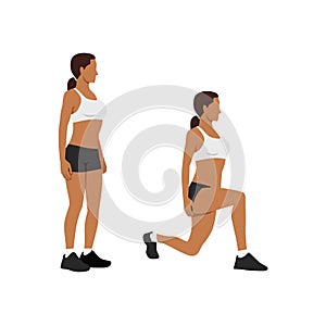 Illustrated exercise guide by healthy woman doing Lunge