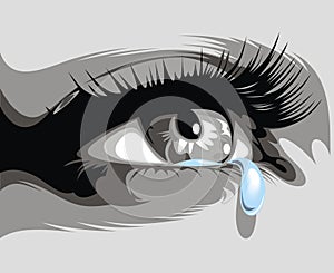 Illustrated eye with a tear photo