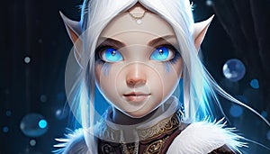 illustrated fantasy girl with big blue eyes