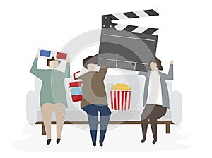 Illustrated friends watching a movie