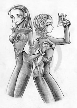 Illustrated futuristic women