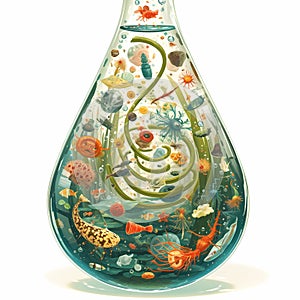 Illustrated Glass Bottle with Marine Life