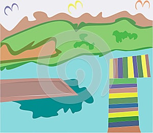 Illustrated Graphic Boat Beach View