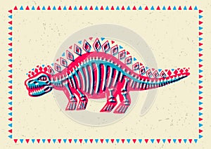 Illustrated greeting card with a stylized dinosaur.