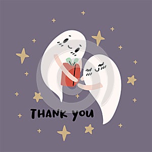 Illustrated halloween thank you greeting card with two ghost.