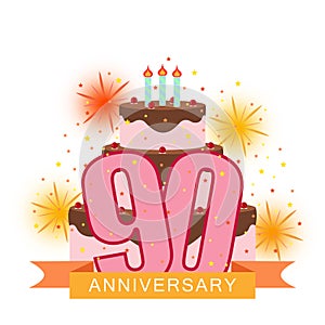 Illustrated image with cake, number ninety, fireworks and star r