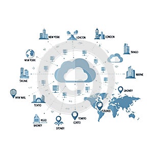 Global Cloud Computing Network Data Centers Connect Cities Worldwide