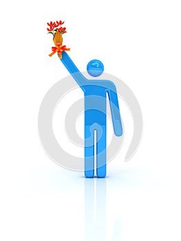 Illustrated man holding trophy
