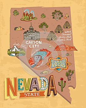 Illustrated map of  Nevada, USA.