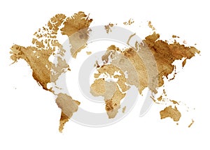 Illustrated map of the world with a isolated background. brown sepia watercolor