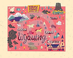 Illustrated map of  Wyoming, USA. photo