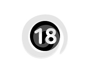 Illustrated number 18 Flat Black Color Icon Isolated on white Background