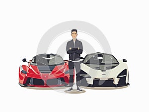 Illustrated Rich Boy with Supercar photo