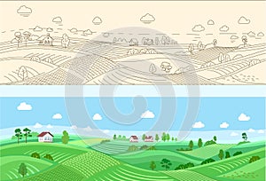 Illustrated rural country scene