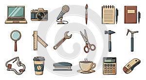 Illustrated Set of Work, Creative, and Hobby Tools