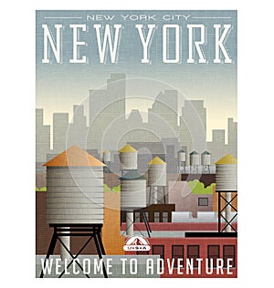 Illustrated travel poster or sticker for New York