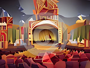 Illustrated vintage movie theater stage