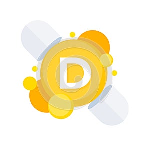 Illustrated vitamin D concept with glowing yellow capsules for health and wellness