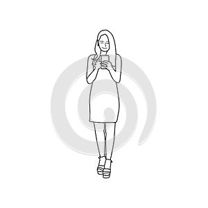 Illustrated woman using mobile phone