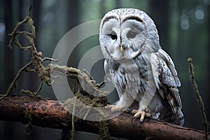 illustratio of a snowy owl in the forest. Generative AI photo