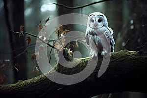 illustratio of a snowy owl in the forest. Generative AI photo