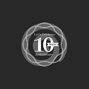 Illustration of 10th anniversary let`s celebrate stamp banner on grey background