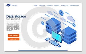 Data storage flat 3d isometric vector concept