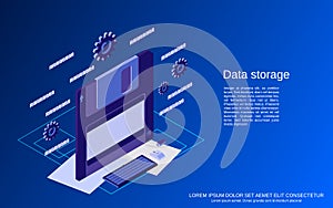 Data storage flat isometric vector concept