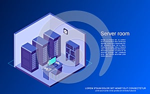Server room, data center interior isometric vector concept