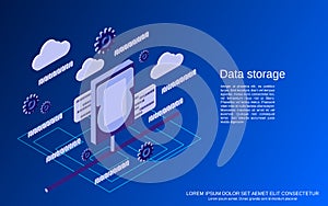 Data storage flat isometric vector concept