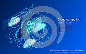Cloud computing, network, data processing isometric vector concept