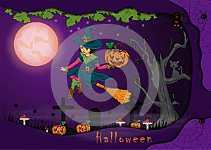 Illustration on 2 all saints day eve holiday theme, Halloween background design in 3D paper cut style