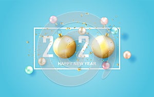 Illustration of 2020 happy new year label design.Holiday on pastel symbol with golden.Graphic Merry Christmas balls golden and