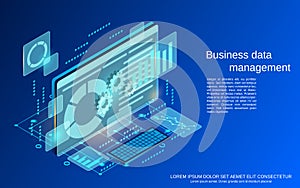 Business data management, financial analytics vector concept