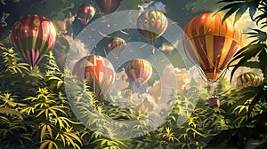 illustration of a 3d hot air balloon in the sky, digital background. Ai generated