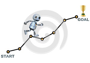 illustration 3d of little robot climb ascending chart try to reach the goal