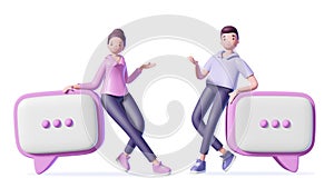 Illustration of 3d man and girl with speech bubble