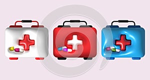 illustration 3D. Medicine box. Medical aid bag