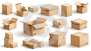 An illustration of a 3D set of cardboard boxes isolated on a white background. This illustration can be used for a