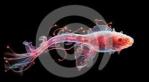 Illustration 3d of transparant fish with light around it