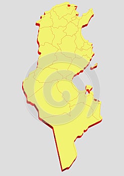Illustration and 3D Vector of the map of Tunisia