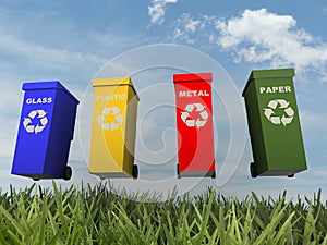 Illustration of 4 recycling containers