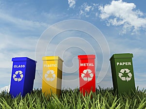 Illustration of 4 recycling containers