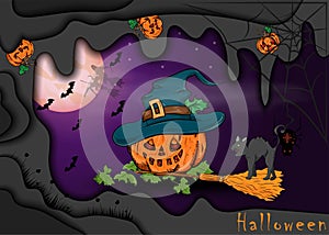 Illustration on 5 all saints day eve holiday theme, Halloween background design in 3D paper cut style